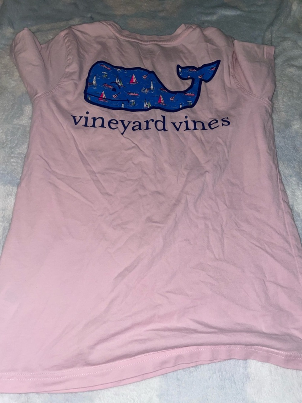 Vineyard Vines Pink Tee with Blue Nautical Whale Logo